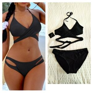 NWT ZAFUL Halter Cut Out Wrap Bikini Set